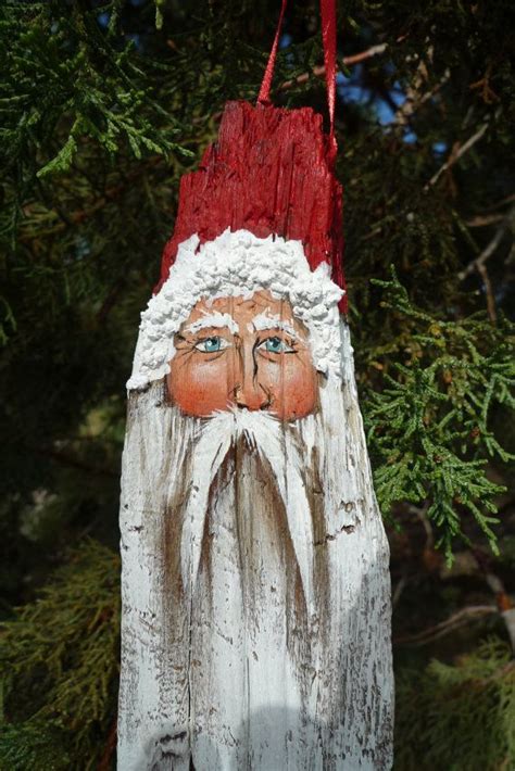Hand Made Rustic Wooden Santa Ornament One Of A Kind Etsy Handmade