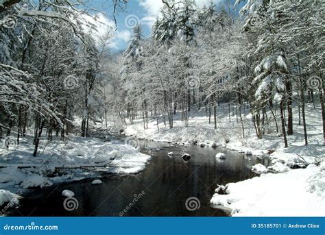 Stream Through Snowy New England Woods Stock Image Image 35185701