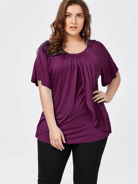 Wipalo Sleeve Overlay Plus Size T Shirt Women Summer Solid Color Top