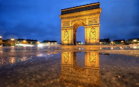 Wallpaper Paris Arc De Triomphe Night Lights 2880x1800 Hd Picture Image