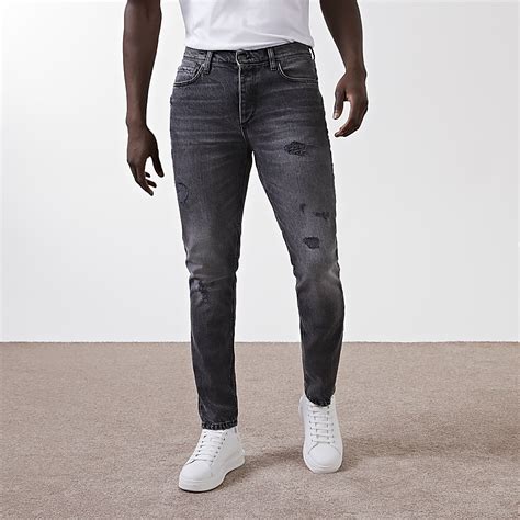 Black Washed Ripped Slim Fit Jeans River Island