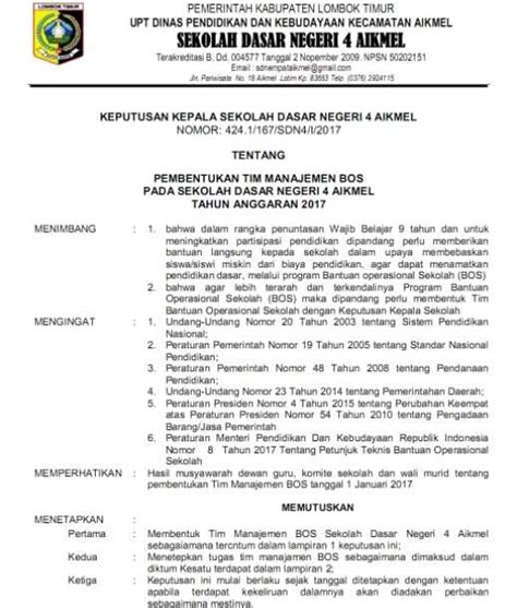 Contoh SK Tim Manajemen BOS Terbaru 2022 Format DOC
