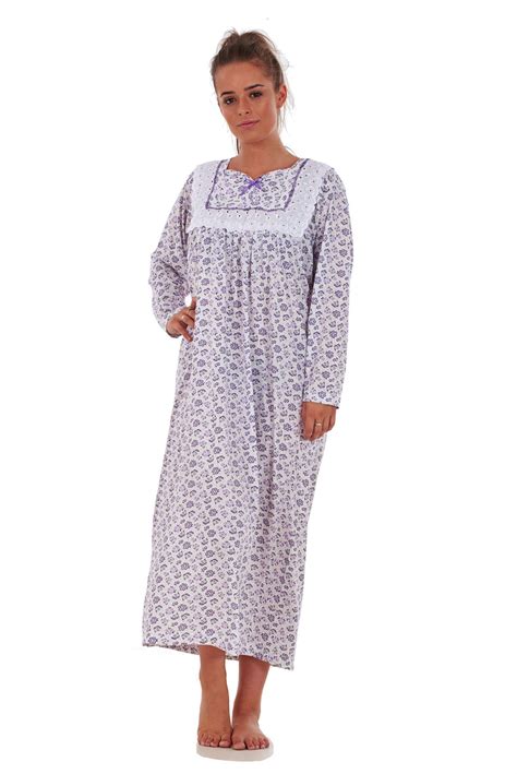 Women Nightwear Floral Print 100 Cotton Long Sleeve Long Nightdress M To Xxxl Ebay