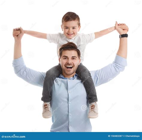 Portrait Of Dad Playing With His Son Isolated Stock Image Image Of Isolated Holding 150483287