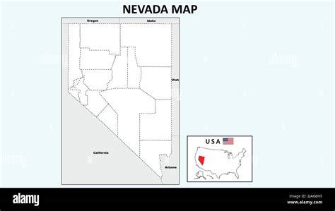Nevada Map Political Map Of Nevada With Boundaries In Outline Stock