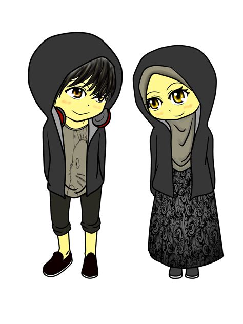 Diya Hanun Chibi Doodle Couple Muslimah With Sweater