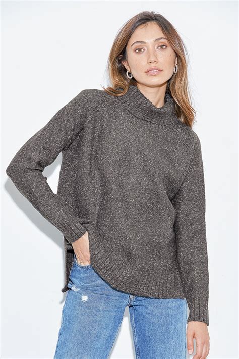 Cute Heather Charcoal Grey Sweater Tan Sweater Turtleneck Lulus
