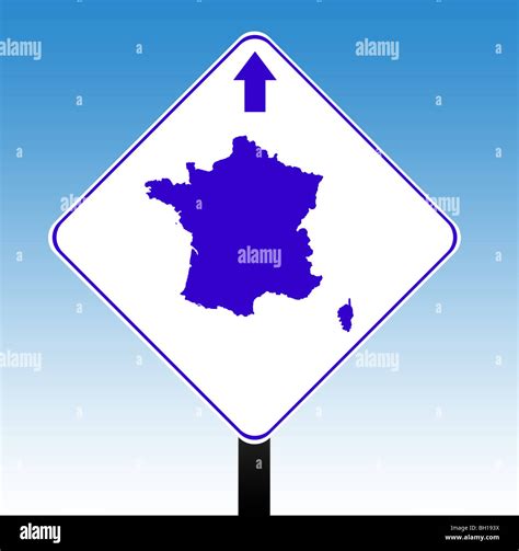 France Road Sign With Directional Arrow Blue Sky Background Stock