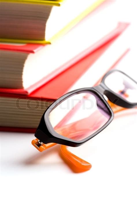 Stack Of Books And Glasses Closeup On Stock Image Colourbox