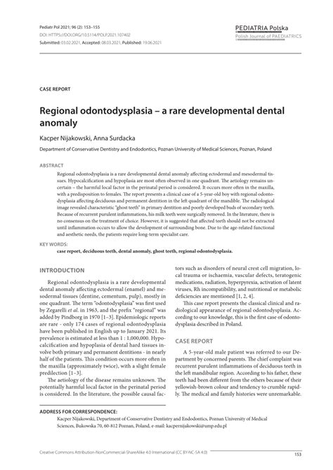 Pdf Regional Odontodysplasia A Rare Developmental Dental Anomaly
