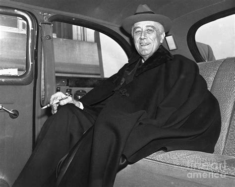 Franklin Delano Roosevelt In Car By Bettmann