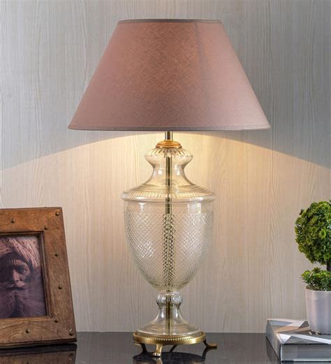 Buy Beige Cotton Shade Table Lamp With Clear Glass Base By Kapoor E