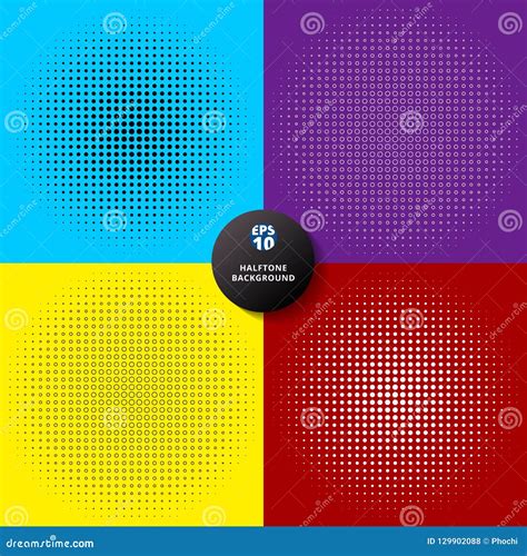 Set Of Abstract Radial Dotted Halftone Circle Background And Tex Stock