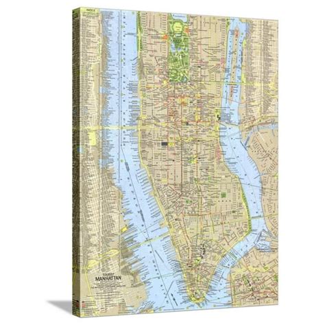 1964 Tourist Manhattan Map Stretched Canvas Print Wall Art By National