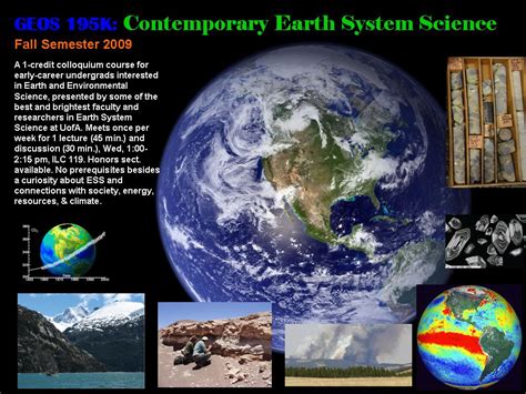  combination of the atmosphere, hydrosphere, cryosphere, lithosphere and biosphere in which. GEOS 195K Fall 2009