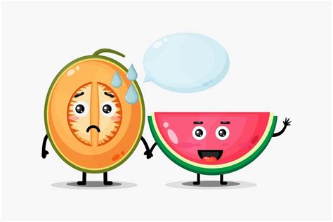 Cute Melon And Watermelon Mascot Holding Hands 2148408 Vector Art At Vecteezy