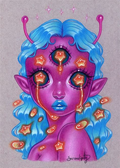 Stardrop Alien Girl Original Colored Pencil Illustration — Serendipity