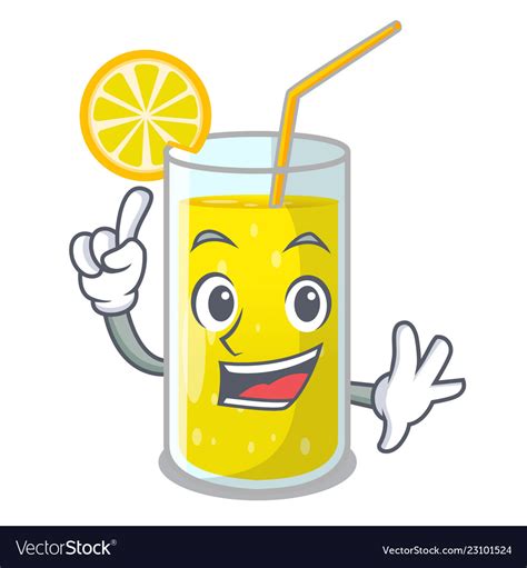 Finger Fresh Lemon Juice In Glas Cartoon Vector Image