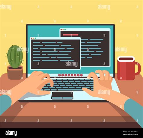 Person Programmer Working On Pc Laptop With Program Code On Screen