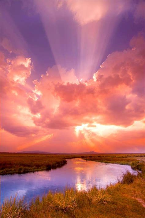 Sunset Sunrise Sunbeams Creek Clouds Water Reflections Mother