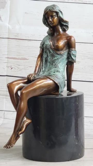 Bronze Naked Girl Statue Sitting Nude Woman Sculptures Mens Dorm Decor Artwork Eur