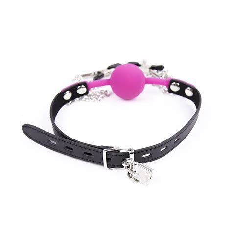 Metal Nipples Clamps Silicone Mouth Plug Ball Gag Bondage Slave In Adult Games For Couples