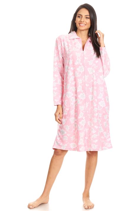 4031 Fleece Womens Nightgown Sleepwear Pajamas Woman Long Sleeve Sleep Dress Nightshirt Pink L
