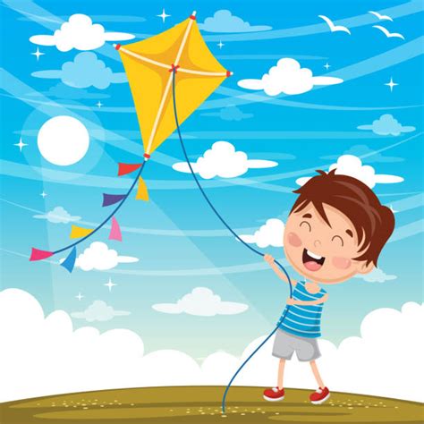 Boy Flying Kite Cartoon Illustrations Royalty Free Vector Graphics