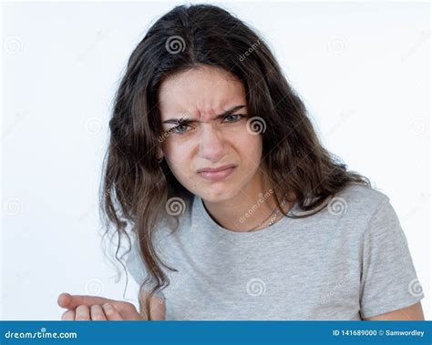 Human Expressions And Emotions Portrait Of Young Furious Girl With Angry Face Isolated On White