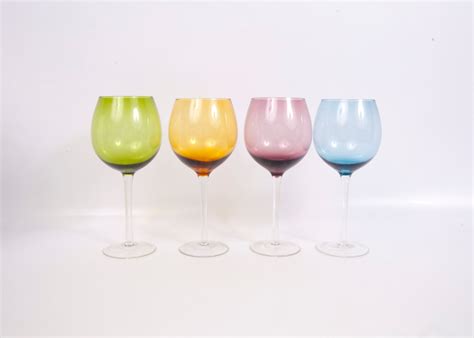 Vintage Wine Glasses Colored Glass Long Stem Bright Color