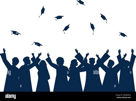 Graduates Crowd Throwing Academy Hats Fun Graduation Cheers And