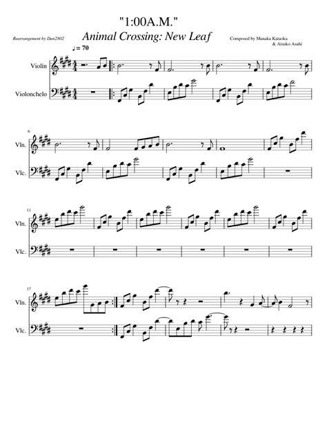 Astrid duo for violin and cello (sydeman, william jay). 1:00A.M. - Animal Crossing: New Leaf (Violin and Cello) sheet music for Violin, Cello download ...