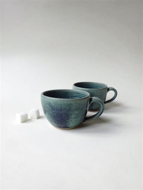 Pair Of Espresso Cups 180 Ml Set Of Two Handmade Ceramic Light Blue