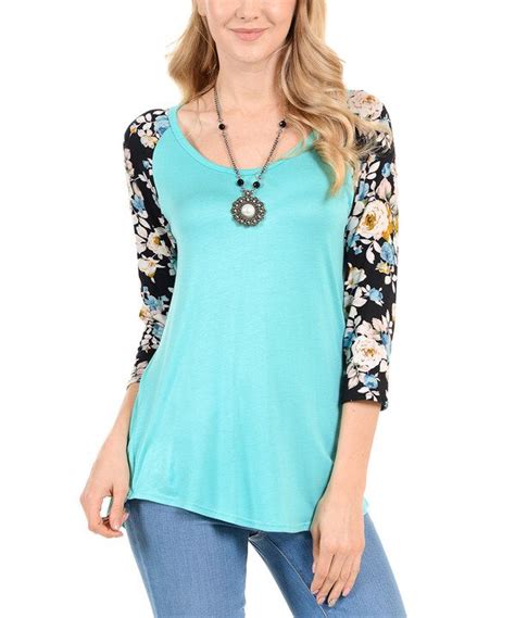 Look At This Mint Aqua Floral Scoop Neck Raglan Tunic On Zulily
