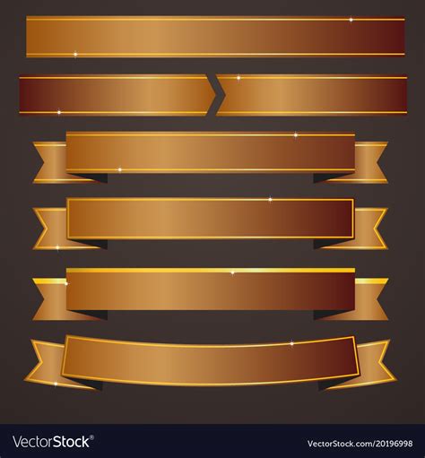 Collection Set Bronze Ribbons Banners Royalty Free Vector