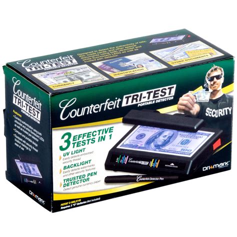 This product is highly effective if used, but is not guaranteed to detect 100% of counterfeit notes. Dri Mark 351TRI Tri-Test UV Counterfeit Detection System ...