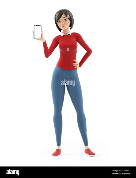 3d Casual Girl Showing Her Smartphone Illustration Isolated On White