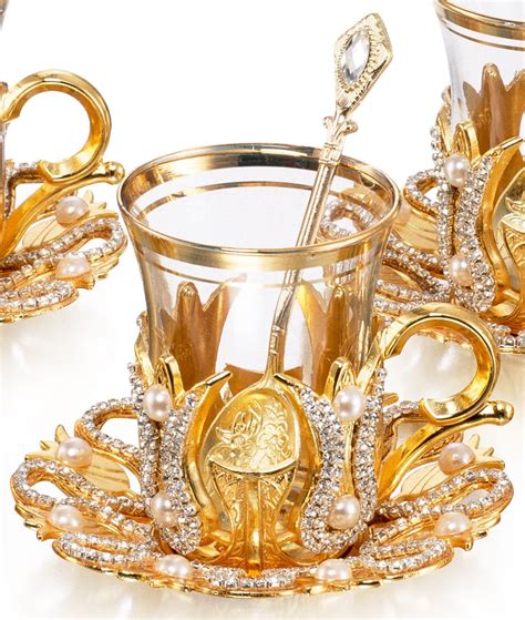Set Of Turkish Tea Glasses Set With Saucers Holders Spoons