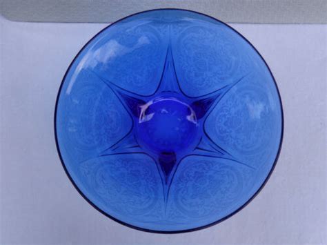 HAZEL ATLAS COBALT BLUE DEPRESSION GLASS ROYAL LACE 10 3 FOOTED BOWL