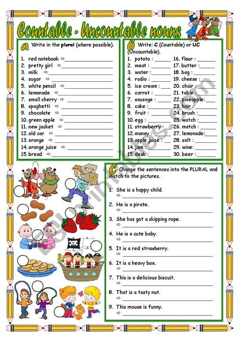Countable Nouns Worksheets K5 Learning Countable Uncountable Nouns