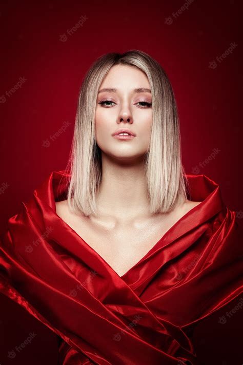 Premium Photo Woman With Colored Hair Color Of A Blonde In Red Dress