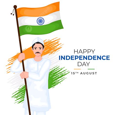 Indian Independence Day Vector Art Png Indian Man Holding Flag 15th