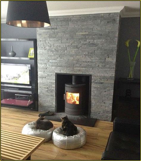 See how we used gray chalk paint, white subway tile and faux marble tile to transform our dated brown fireplace to a modern, farmhouse inspired when we first moved in, we were a little bit puzzled about what to do with this fireplace. Black Slate Tile Fireplace | Home Design Ideas | Fireplace ...