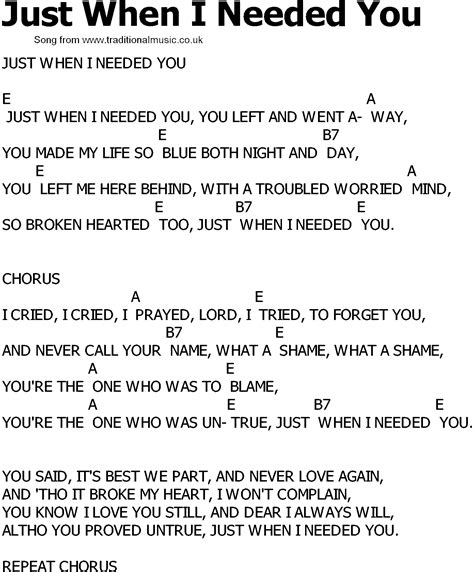 Old Country Song Lyrics With Chords Just When I Needed You