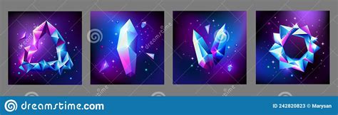 Abstract Trendy Cosmic Poster Set With Crystal Gems Frame And Pyramid