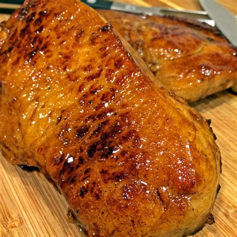 Garnish with apples, chive batons and chile oil. Ginger Spice Brined Pork Loin Chops with Apple Glaze - keviniscooking.com