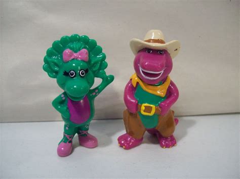 2 Vintage Barney The Dinosaur Pvc Figures Cowboy Barney Baby Bop