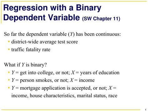 PPT - Regression with a Binary Dependent Variable (SW Chapter 11 ...