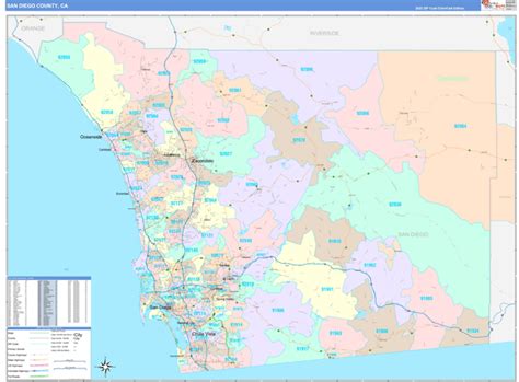San Diego County Ca Wall Map Color Cast Style By Marketmaps Mapsales