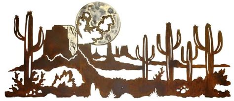 Desert Cactus And Moon Scene Burnished Steel Southwestern Wall